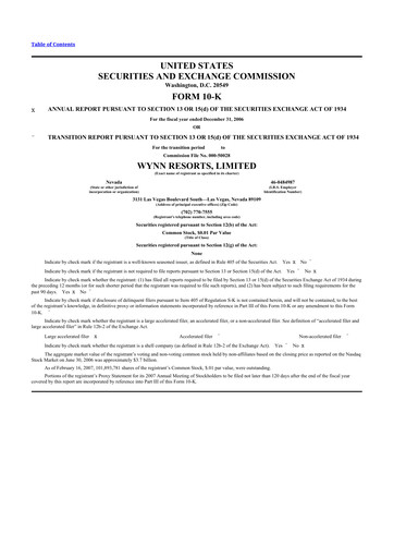 Thumbnail Wynn Resorts
 10-K Annual Report 