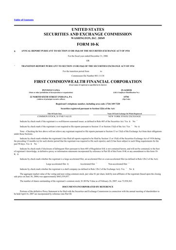 Thumbnail First Commonwealth Financial Corp 10-K Annual Report 