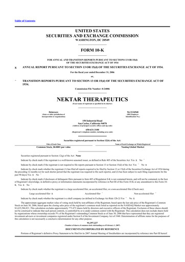 Thumbnail Nektar Therapeutics
 10-K Annual Report 