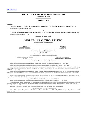 Thumbnail Molina Healthcare
 10-K Annual Report 