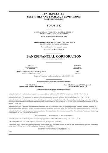 Thumbnail BankFinancial 10-K Annual Report 