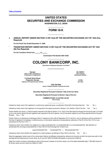Vorschaubild Colony Bankcorp 10-K Jahresbericht 