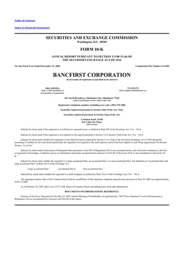 Miniature BancFirst 10-K Rapport annuel 