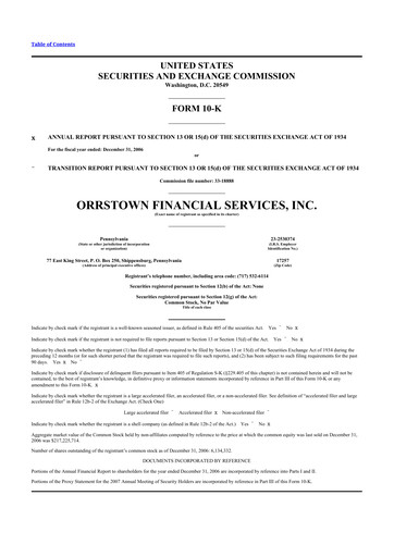 Thumbnail Orrstown Financial Services 10-K Annual Report 