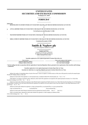 Miniature Smith & Nephew
 20-F Rapport annuel 