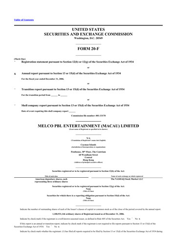 Thumbnail Melco Resorts & Entertainment 20-F Annual Report 