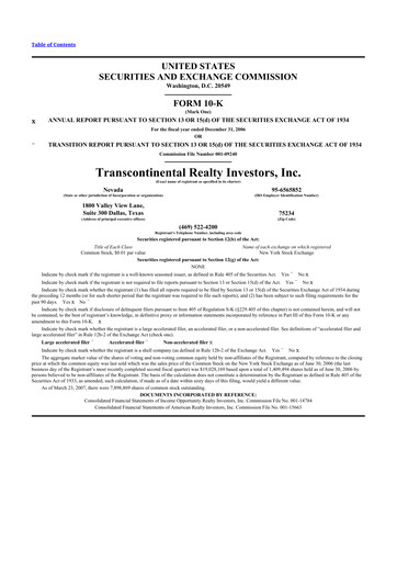 Miniature Transcontinental Realty Investors 10-K Rapport annuel 