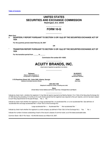 Thumbnail Acuity Brands
 10-Q Quarterly Report FY 