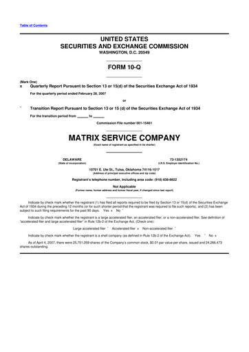 Thumbnail Matrix Service Company 10-Q Quarterly Report FY 