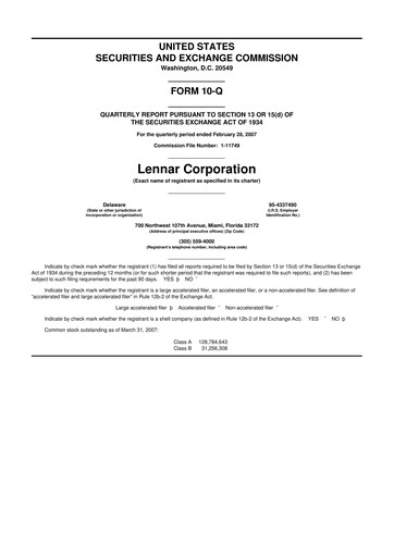 Miniature Lennar 10-Q Rapport trimestriel  