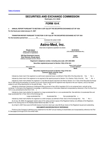 Miniature AstroNova, Inc. 10-K Rapport annuel 