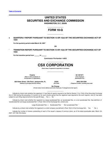 Thumbnail CSX Corporation 10-Q Quarterly Report FY 