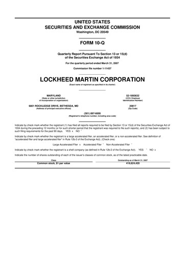 Thumbnail Lockheed Martin 10-Q Quarterly Report FY 