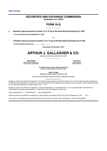 Thumbnail Arthur J. Gallagher & Co.
 10-Q Quarterly Report FY 