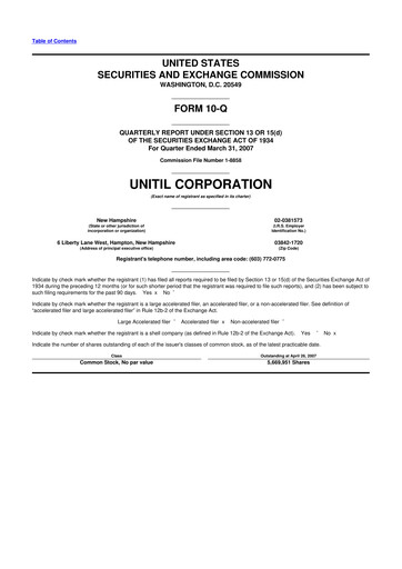 Thumbnail Unitil Corporation
 10-Q Quarterly Report FY 