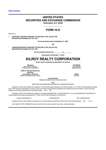 Thumbnail Kilroy Realty 10-Q Quarterly Report FY 
