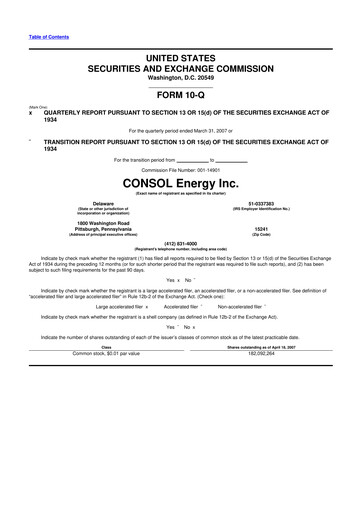 Thumbnail CNX Resources
 10-Q Quarterly Report FY 