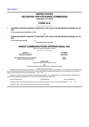 Thumbnail Qwest Communications International 10-Q Quarterly Report FY 