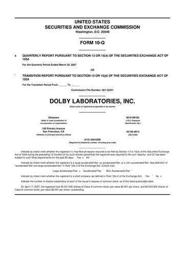 Thumbnail Dolby 10-Q Quarterly Report FY 