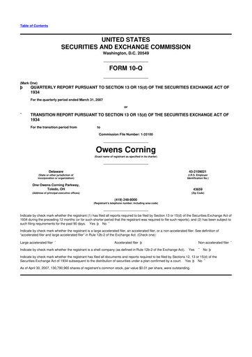 Miniature Owens Corning
 10-Q Rapport trimestriel  