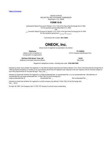 Vorschaubild Oneok 10-Q Quartalsbericht  