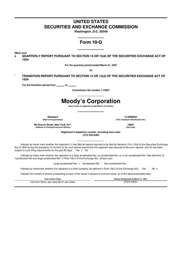Thumbnail Moody's 10-Q Quarterly Report FY 