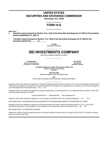 Thumbnail SEI Investments 10-Q Quarterly Report FY 