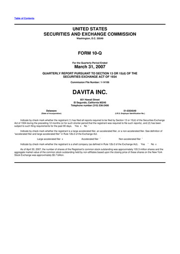 Thumbnail DaVita 10-Q Quarterly Report FY 