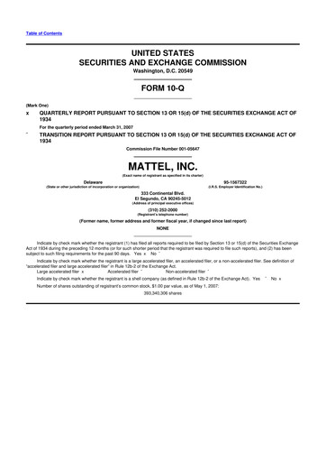 Thumbnail Mattel
 10-Q Quarterly Report FY 