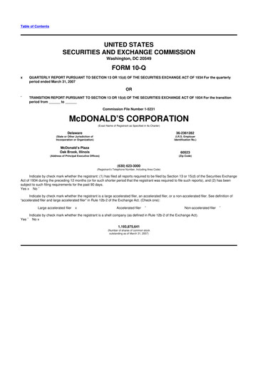 Thumbnail McDonald 10-Q Quarterly Report FY 