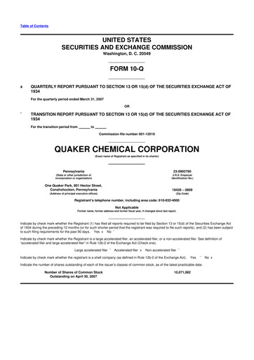 Miniature Quaker Houghton 10-Q Rapport trimestriel  