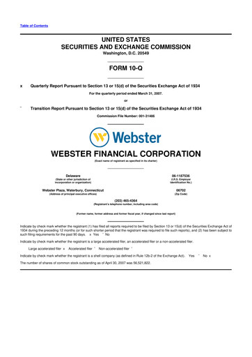 Thumbnail Webster Financial 10-Q Quarterly Report FY 