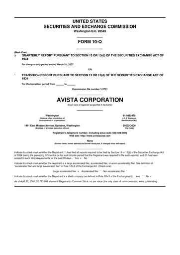 Thumbnail Avista
 10-Q Quarterly Report FY 