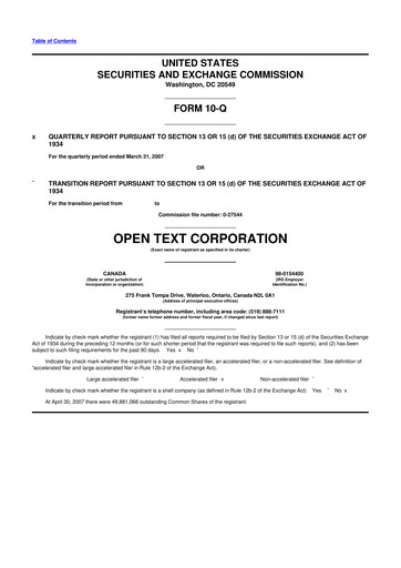Thumbnail OpenText 10-Q Quarterly Report FY 