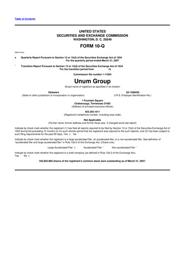 Miniature Unum 10-Q Rapport trimestriel  
