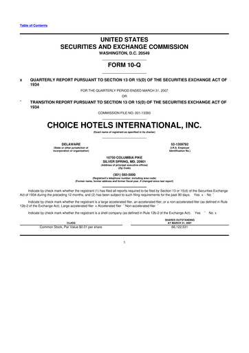 Miniature Choice Hotels International 10-Q Rapport trimestriel  