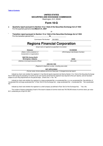 Thumbnail Regions Financial
 10-Q Quarterly Report FY 