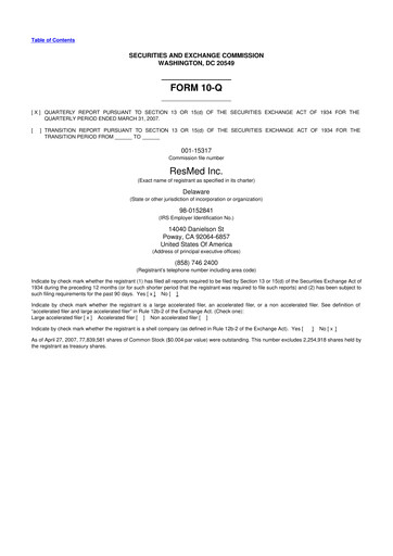 Miniature ResMed 10-Q Rapport trimestriel  