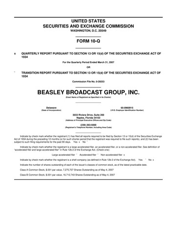 Thumbnail Beasley Broadcast Group
 10-Q Quarterly Report FY 