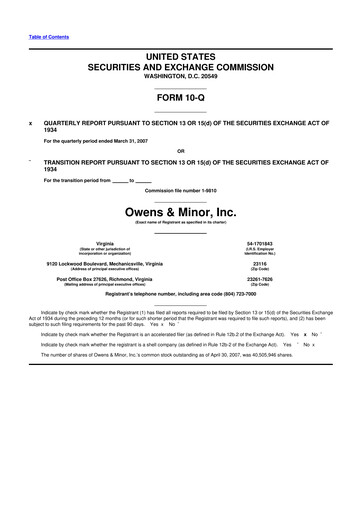 Thumbnail Owens & Minor

 10-Q Quarterly Report FY 