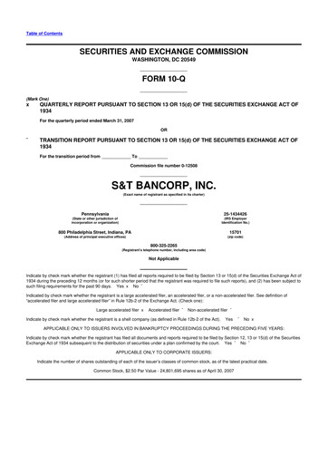 Thumbnail S&T Bancorp 10-Q Quarterly Report FY 