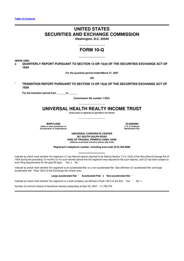 Vorschaubild Universal Health Realty Income Trust 10-Q Quartalsbericht  