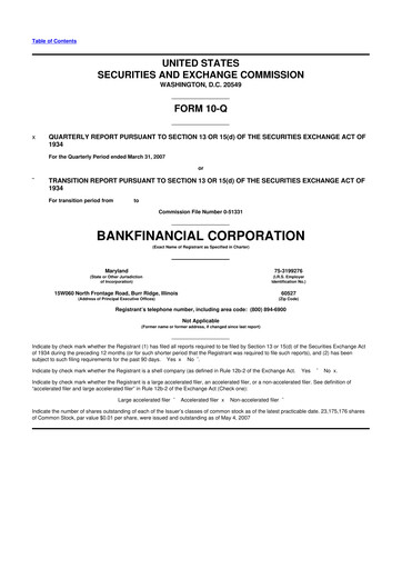 Thumbnail BankFinancial 10-Q Quarterly Report FY 