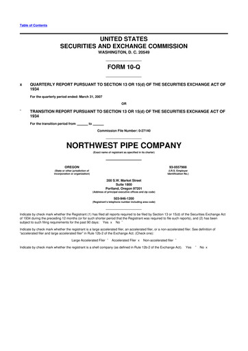 Thumbnail Northwest Pipe Company
 10-Q Quarterly Report FY 