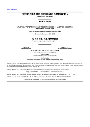 Thumbnail Sierra Bancorp
 10-Q Quarterly Report FY 