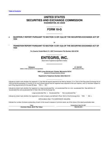 Miniature Entegris 10-Q Rapport trimestriel  