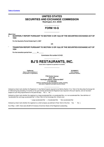 Thumbnail BJ's Restaurants
 10-Q Quarterly Report FY 