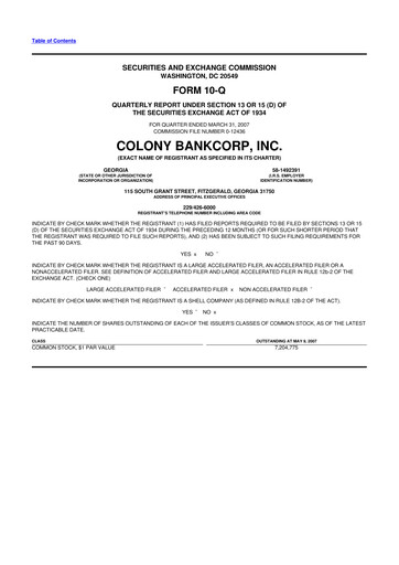 Vorschaubild Colony Bankcorp 10-Q Quartalsbericht  