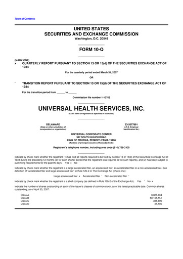 Thumbnail Universal Health Services
 10-Q Quarterly Report FY 