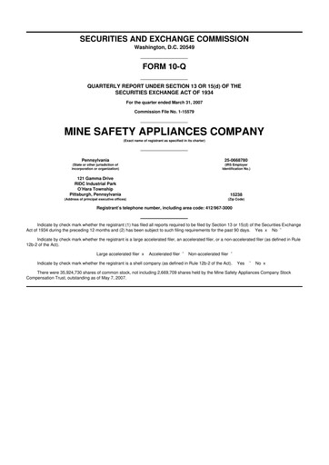 Miniature MSA Safety 10-Q Rapport trimestriel  